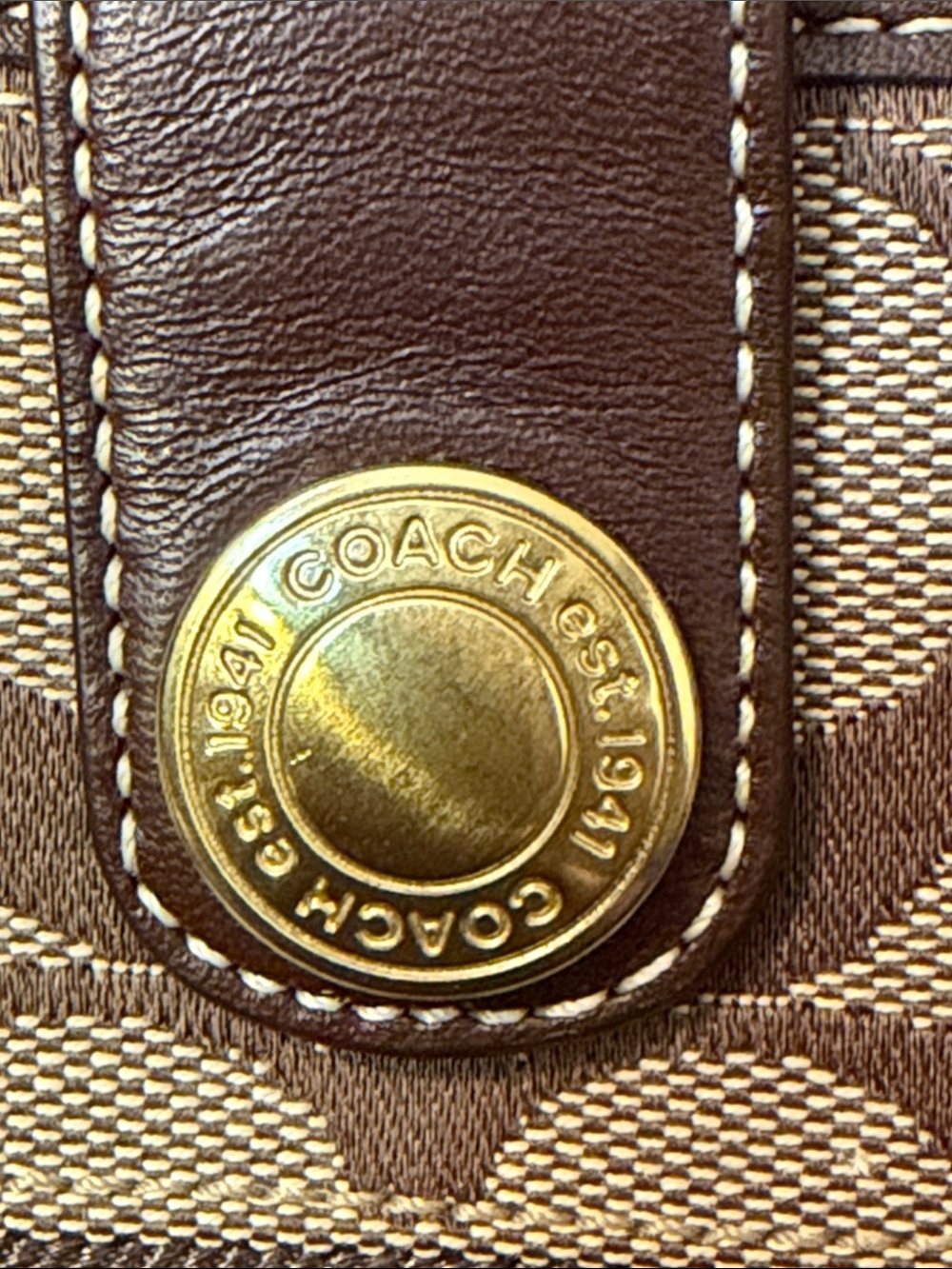 Coach Tan and Brown Signature Canvas Snap Zip Wallet - Picture 2 of 6